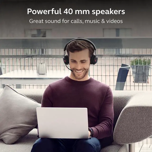 Alt view image 7 of 7 - Evolve2 65 Bluetooth Wireless Headset with Mic for Calls and Music, Dual-Ear Headphones with USB-A Adapter, Up to 37 Hours Battery, Noise-Cancelling, Works with Online Meeting Apps, Black (193)
