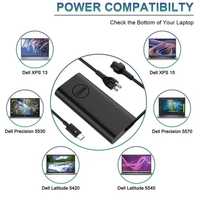 Alt view image 7 of 7 - Replacement for Dell 130W Laptop Charger USB C Slim Adapter - Precision 5560 3560 5540 5570 5550 3561 5510 5520 XPS 17 15 7590 9700 9500 9510 Latitude 7410 7310 7210 Type C Computer AC Power Cord 6ft