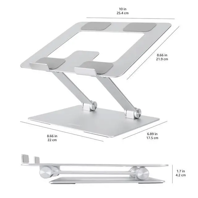 Alt view image 7 of 7 - Sturdy and Portable Ergonomic Laptop Stand for Desk, Height Adjustable Riser with Ventilated Cooling, Foldable, Fits all Laptops up to 15.6 Inch, Silver