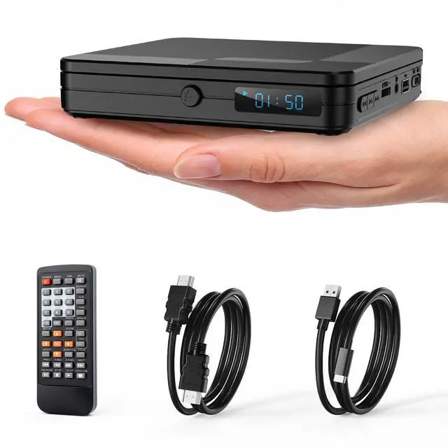 Main image of Mini DVD Player with Remote Control - All Region Free 1080P HD Small Compact CD DVD Player for Smart TV & Projector, Features HDMI Output, Headphone Jack, USB 2.0 Input, PAL/NTSC Support