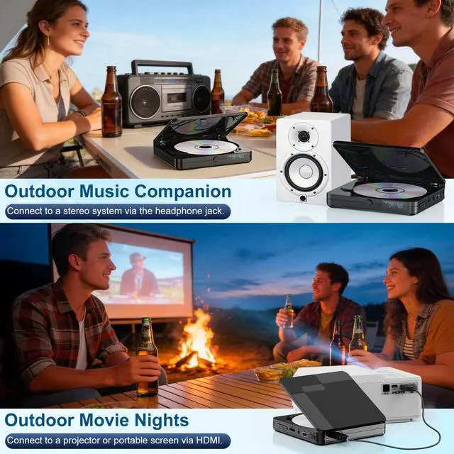 Alt view image 7 of 7 - Mini DVD Player with Remote Control - All Region Free 1080P HD Small Compact CD DVD Player for Smart TV & Projector, Features HDMI Output, Headphone Jack, USB 2.0 Input, PAL/NTSC Support
