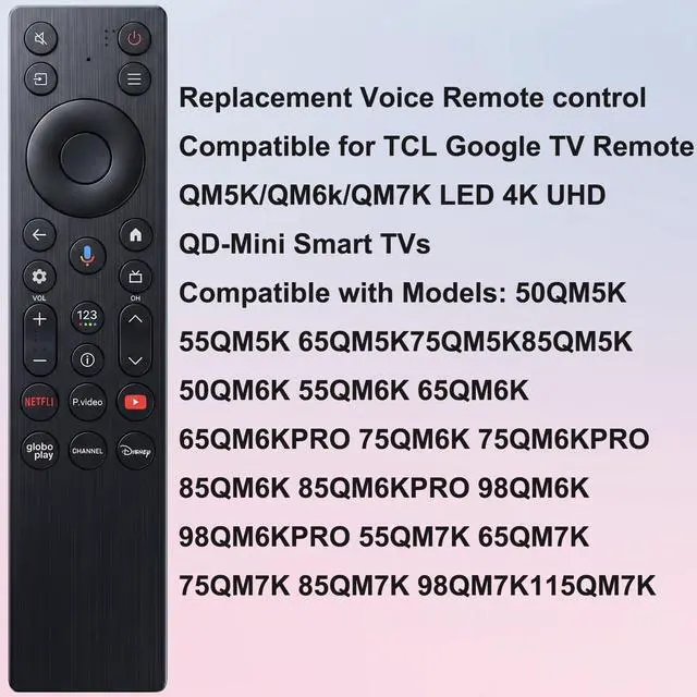 Alt view image 4 of 7 - New Voice Remote Control for TCL TV Remote,for TCL Google TV Remote | Compatible with TCL QM5K/QM6k/QM7K LED QLED HDR QD-Mini 4K Google Smart TVs