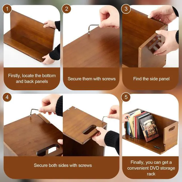 Alt view image 4 of 7 - 2 Pack Wooden DVD Storage Organizer Boxes, Holds 52 DVDs,Brown | 26 Each, Solid Wood Media Storage with Carry Handles for DVDs, CDs, Blu-ray Discs, Movie Cases and Cassette Tapes