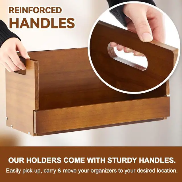 Alt view image 3 of 7 - 2 Pack Wooden DVD Storage Organizer Boxes, Holds 52 DVDs,Brown | 26 Each, Solid Wood Media Storage with Carry Handles for DVDs, CDs, Blu-ray Discs, Movie Cases and Cassette Tapes