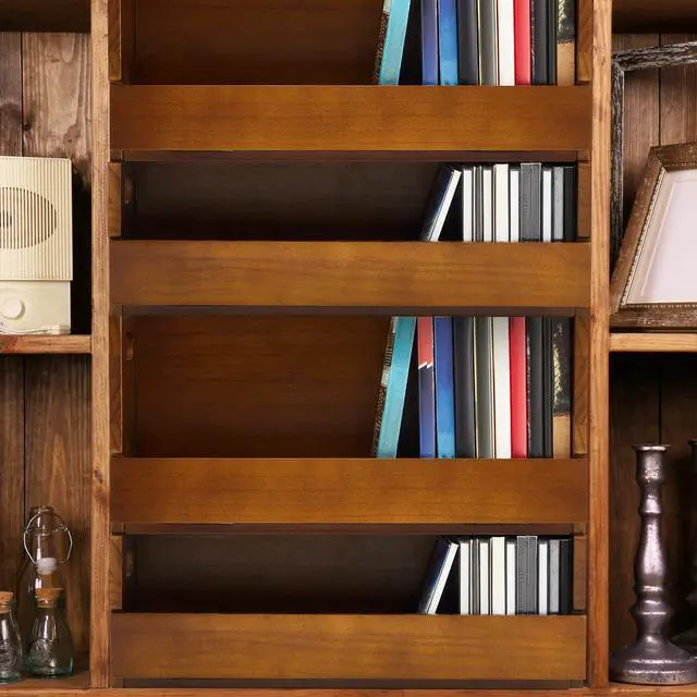 Alt view image 5 of 7 - 2 Pack Wooden DVD Storage Organizer Boxes, Holds 52 DVDs,Brown | 26 Each, Solid Wood Media Storage with Carry Handles for DVDs, CDs, Blu-ray Discs, Movie Cases and Cassette Tapes