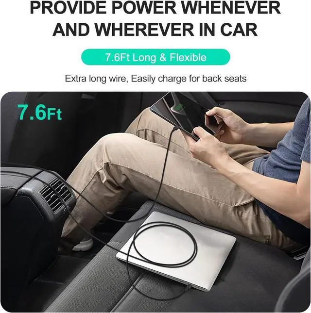 Alt view image 2 of 7 - 100W Laptop Car Charger USB C Car Charger for Dell Latitude/Precision/XPS, Compatible MacBook Pro/Air,HP Spectre/Elitebook,Samsung Galaxy,Asus,acer,Lenovo ThinkPad/Yoga/Idea Car Laptop Charger