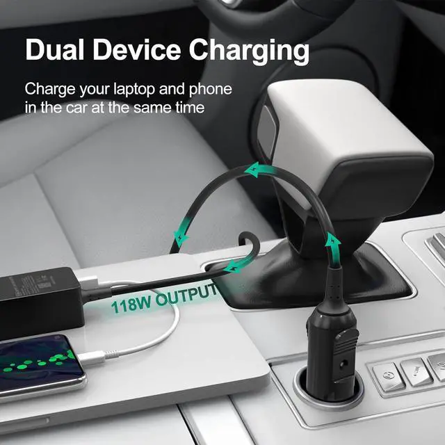 Alt view image 3 of 7 - 100W Laptop Car Charger USB C Car Charger for Dell Latitude/Precision/XPS, Compatible MacBook Pro/Air,HP Spectre/Elitebook,Samsung Galaxy,Asus,acer,Lenovo ThinkPad/Yoga/Idea Car Laptop Charger
