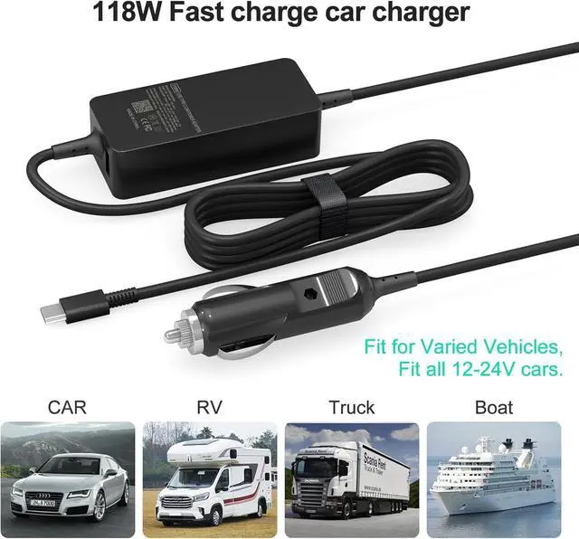 Alt view image 5 of 7 - 100W Laptop Car Charger USB C Car Charger for Dell Latitude/Precision/XPS, Compatible MacBook Pro/Air,HP Spectre/Elitebook,Samsung Galaxy,Asus,acer,Lenovo ThinkPad/Yoga/Idea Car Laptop Charger