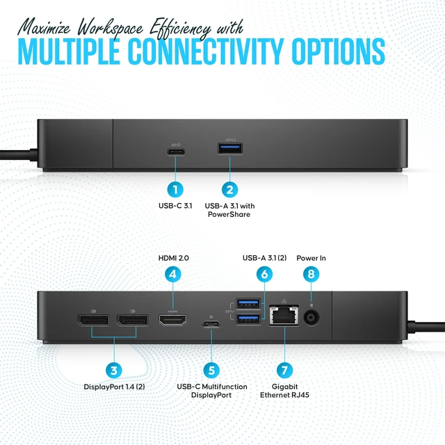 Alt view image 4 of 6 - Dell WD19S Docking Station Dual Monitor - 180W USB-C, HDMI + DisplayPort Features mini-DisplayPort, 2x USB-C & 3x USB-A 3.0 for full expansion