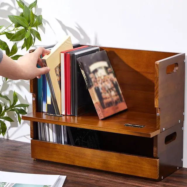 Alt view image 7 of 7 - 2 Pack Wooden DVD Storage Organizer Boxes, Holds 52 DVDs,Brown | 26 Each, Solid Wood Media Storage with Carry Handles for DVDs, CDs, Blu-ray Discs, Movie Cases and Cassette Tapes