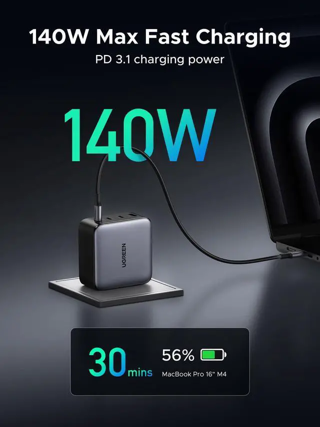 Alt view image 2 of 7 - Nexode 200W GaN USB C Wall Charger, 4-Port Foldable Compact Fast Type-C Power Adapter Compatible with MacBook Pro/Air, Dell XPS, HP 14, iPad, iPhone 17/16/15 Series, Galaxy S25/S24, Pixel 10/9