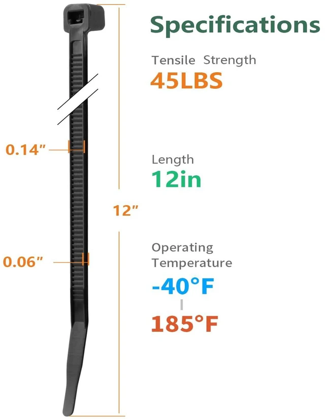 Alt view image 2 of 6 - 12 Inch Black Zip Ties 2000 Pack Cable Ties 45 LBS UV Resistant Cable Ties, Weatherproof, Self-Locking for Indoor and Outdoor