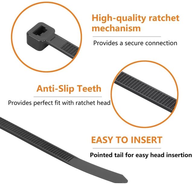 Alt view image 4 of 6 - 12 Inch Black Zip Ties 2000 Pack Cable Ties 45 LBS UV Resistant Cable Ties, Weatherproof, Self-Locking for Indoor and Outdoor