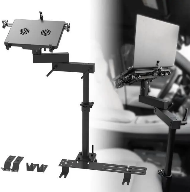 Main image of Truck Laptop Mount for Cars, Vans, Vehicles, No-Drill Computer Stand with Adjustable Height, Full Motion Swivel, Heavy-Duty Laptop Holder for Mobile Work