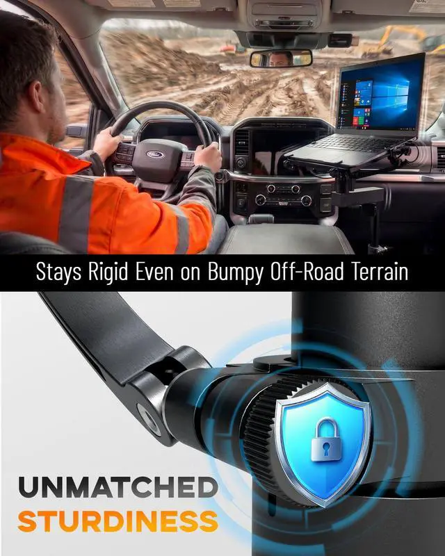 Alt view image 4 of 7 - Truck Laptop Mount for Cars, Vans, Vehicles, No-Drill Computer Stand with Adjustable Height, Full Motion Swivel, Heavy-Duty Laptop Holder for Mobile Work