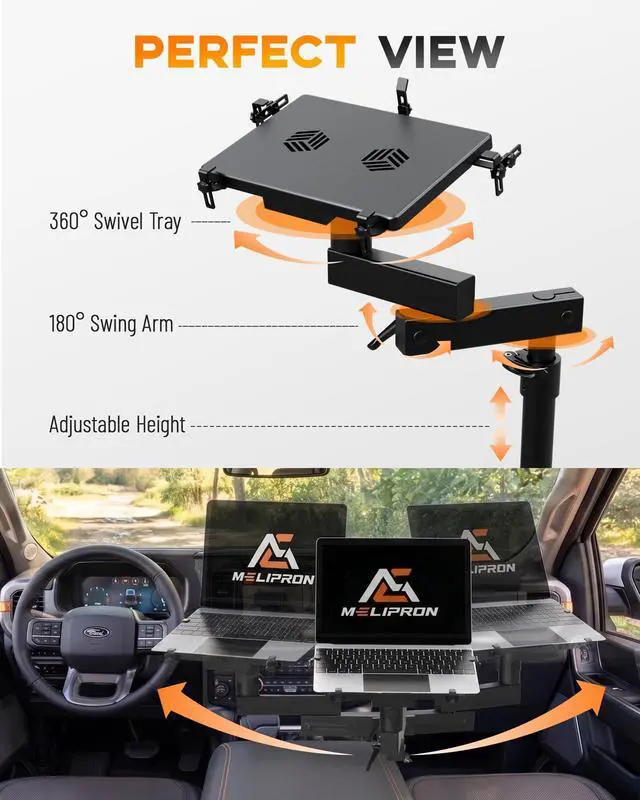 Alt view image 5 of 7 - Truck Laptop Mount for Cars, Vans, Vehicles, No-Drill Computer Stand with Adjustable Height, Full Motion Swivel, Heavy-Duty Laptop Holder for Mobile Work