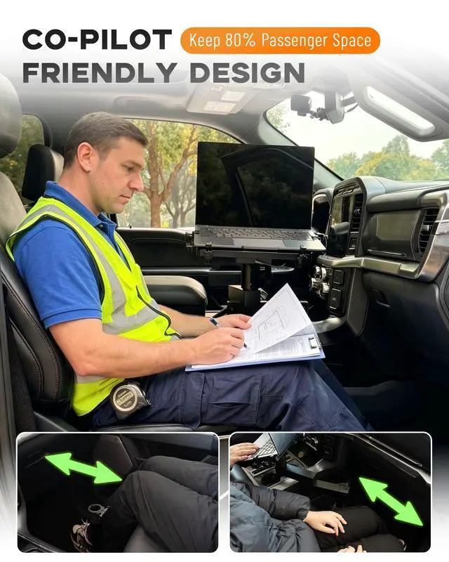 Alt view image 6 of 7 - Truck Laptop Mount for Cars, Vans, Vehicles, No-Drill Computer Stand with Adjustable Height, Full Motion Swivel, Heavy-Duty Laptop Holder for Mobile Work
