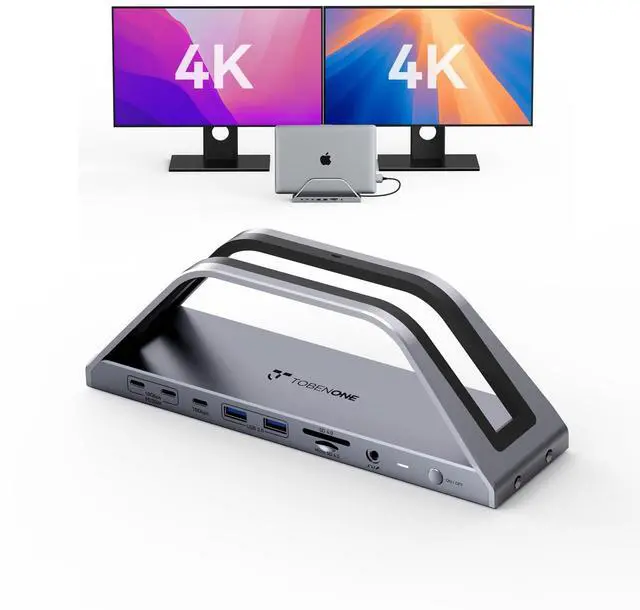 Main image of MacBook Pro Docking Station Dual 4K Monitor, 150W Charger, 7 USB | Plug and Play, Laptop Docking Station Stand for MacBook M1-M5 Pro/Max, 10Gbps/PD 30W, 2.5G Ethernet, for Home, Office, Studio