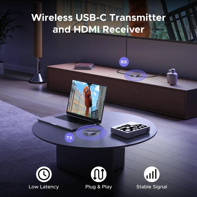 Alt view image 2 of 7 - Magnetic Wireless USB C Transmitter and HDMI Receiver 164FT/50M 1080P@60Hz, Plug & Play, 5.8GHz for Video and Audio, Output for iPhone/PC/MacBook/Laptop/Tablet to TV/Monitor/Projector