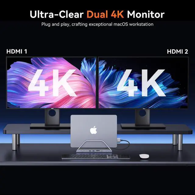 Alt view image 4 of 7 - MacBook Pro Docking Station Dual 4K Monitor, 150W Charger, 7 USB | Plug and Play, Laptop Docking Station Stand for MacBook M1-M5 Pro/Max, 10Gbps/PD 30W, 2.5G Ethernet, for Home, Office, Studio