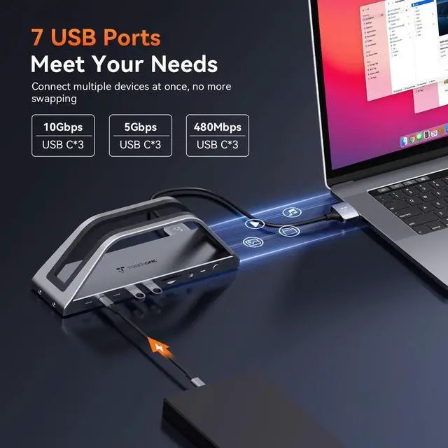 Alt view image 6 of 7 - MacBook Pro Docking Station Dual 4K Monitor, 150W Charger, 7 USB | Plug and Play, Laptop Docking Station Stand for MacBook M1-M5 Pro/Max, 10Gbps/PD 30W, 2.5G Ethernet, for Home, Office, Studio