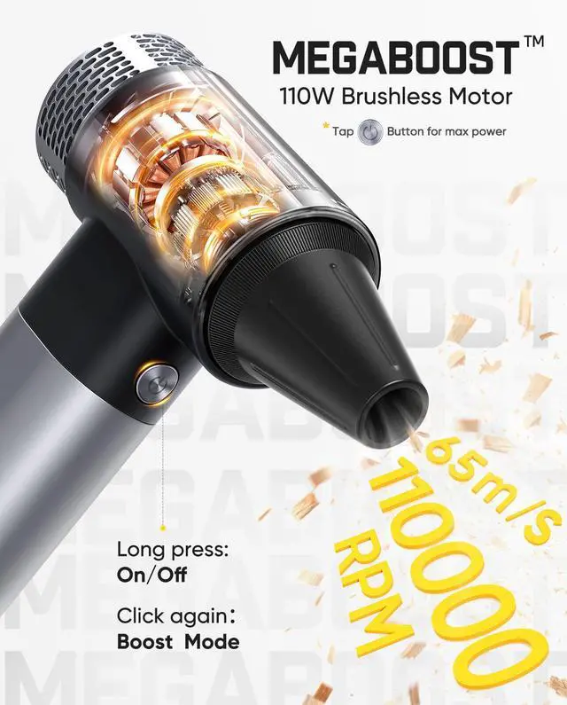 Alt view image 2 of 7 - Gust B11 Mix 2-in-1 Electric Air Duster & Portable Fan | 110000RPM Brushless Motor, 100-Speed Adjustable, One-Tap Booster, Rechargeable Blower for PC, Electronics & Outdoor Cooling