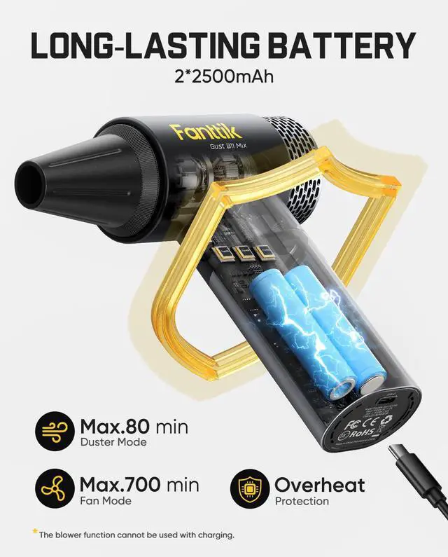 Alt view image 6 of 7 - Gust B11 Mix 2-in-1 Electric Air Duster & Portable Fan | 110000RPM Brushless Motor, 100-Speed Adjustable, One-Tap Booster, Rechargeable Blower for PC, Electronics & Outdoor Cooling