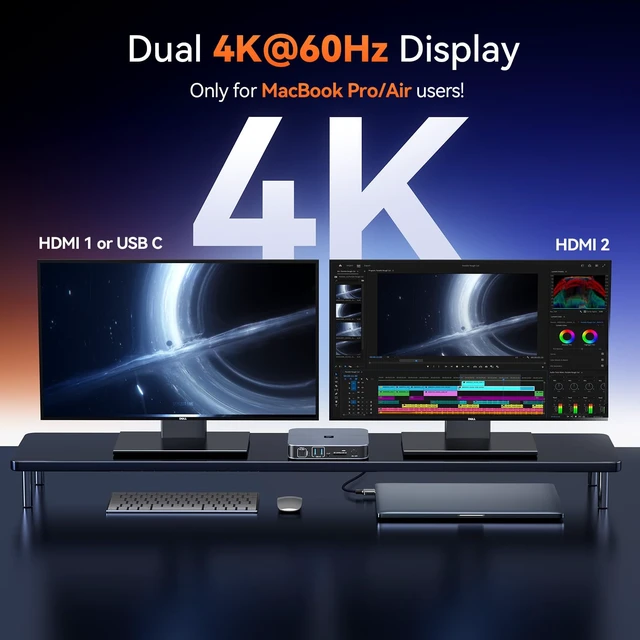 Alt view image 3 of 7 - 18-in-2 Docking Station Dual 4K Monitor for MacBook M5/M4 Pro/Max Plug and Play Macbook Dock with HDMI&USB-C,150W Adapter, 10Gbps/PD 30W, 2.5G Ethernet, Solid & Sleek for Edit, Remote Office