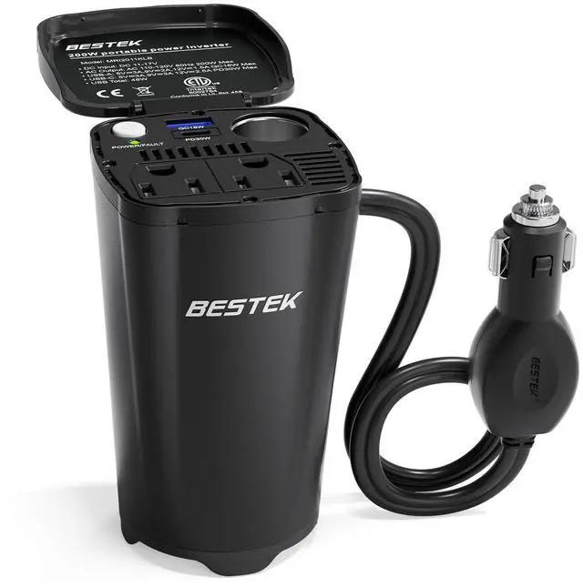 Main image of 200W Power Inverter 12V DC to 110V AC Car Plug Adapter Converter | PD 30W USB-C/QC 18W USB-A Fast Charging, Dual AC Outlets, Car Cigarette Lighter Adapter for Phone/Laptop/Road Trip/Camping