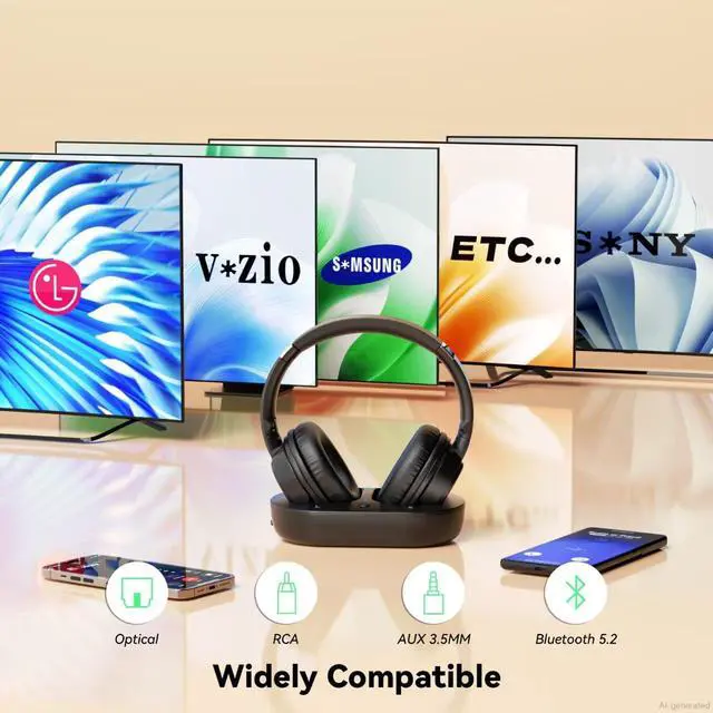 Alt view image 4 of 6 - Wireless Headphones for TV, TV Headphones Wireless for Seniors with Easy Setup, Compatible with Most TVs, Charging Base, 65H Playtime, Low Latency Audio, TV Headset, Ideal for Dad, Mom