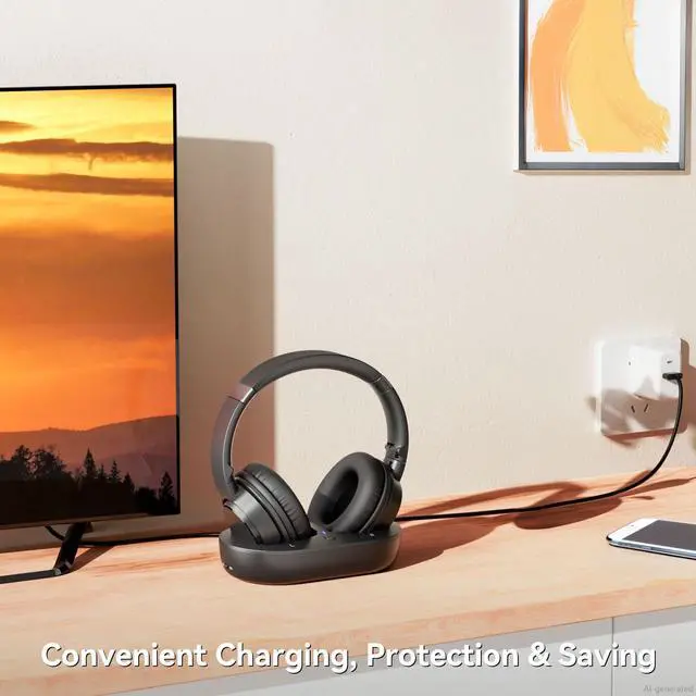 Alt view image 6 of 6 - Wireless Headphones for TV, TV Headphones Wireless for Seniors with Easy Setup, Compatible with Most TVs, Charging Base, 65H Playtime, Low Latency Audio, TV Headset, Ideal for Dad, Mom