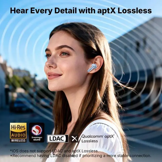 Alt view image 3 of 7 - Air Pro 4+ Adaptive Noise Cancelling Wireless Earbuds, Dual Drivers | Qualcomm aptX Lossless, Translation Earbuds, Snapdragon Sound, 6 Mics AI Calls, Hi-Res Sound, LDAC, Bluetooth 6.0, 54H, Blue