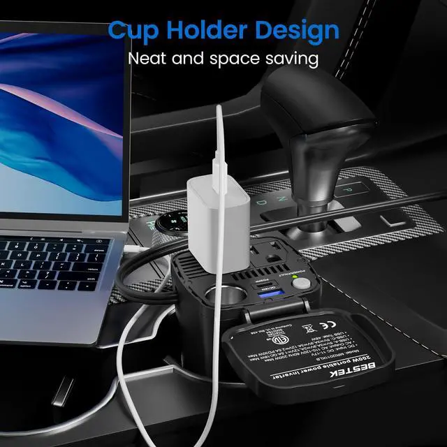 Alt view image 6 of 7 - 200W Power Inverter 12V DC to 110V AC Car Plug Adapter Converter | PD 30W USB-C/QC 18W USB-A Fast Charging, Dual AC Outlets, Car Cigarette Lighter Adapter for Phone/Laptop/Road Trip/Camping