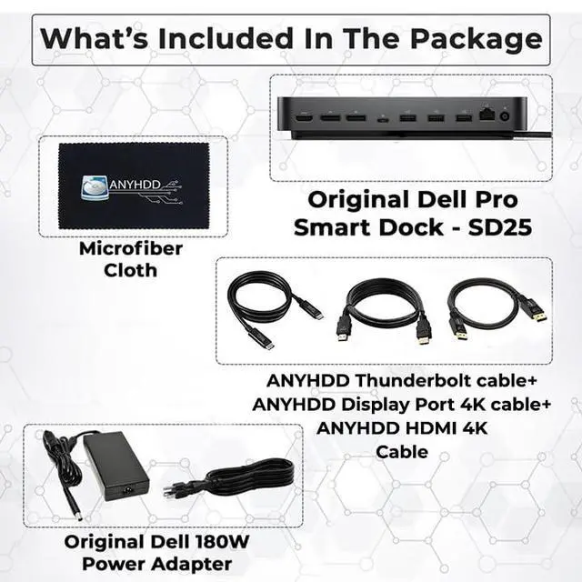 Alt view image 2 of 7 - Dell Pro Smart Dock SD25 Bundle - 10Gbps, Supports Dual/Triple Monitors & 4K Displays with 180W Power Supply, HDMI, DisplayPort, USB C Cable, Cloth - Docking Station