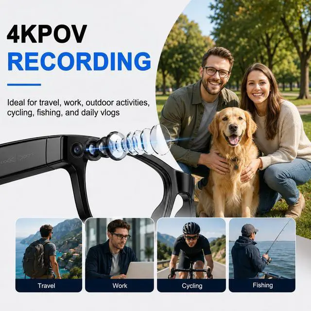 Alt view image 4 of 7 - AI Smart Glasses with Camera, 4K Anti-Shake Video & Photo Capture | Real-Time Translation, Object Recognition, AI Assistant, Open-Ear Audio, Smart Glasses with Camera and Bluetooth, Black