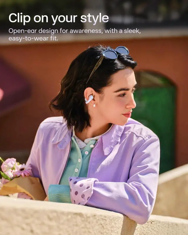 Alt view image 3 of 7 - OpenDots Air Open-Ear Clip-On Bluetooth Earbuds, Purple,Touch Control | Deep bass, secure fit, 36h playback, Bluetooth 6.1, AI noise reduction, IP55