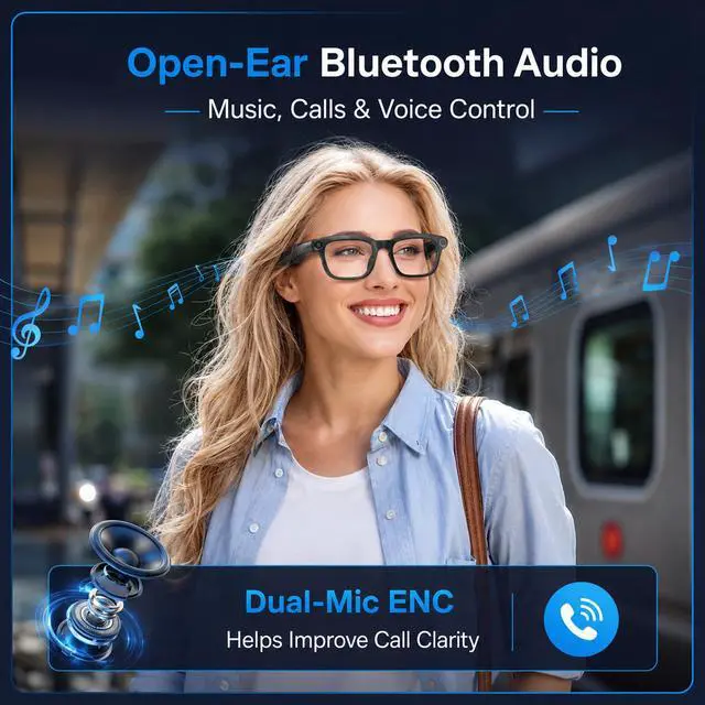 Alt view image 7 of 7 - AI Smart Glasses with Camera, 4K Anti-Shake Video & Photo Capture | Real-Time Translation, Object Recognition, AI Assistant, Open-Ear Audio, Smart Glasses with Camera and Bluetooth, Black