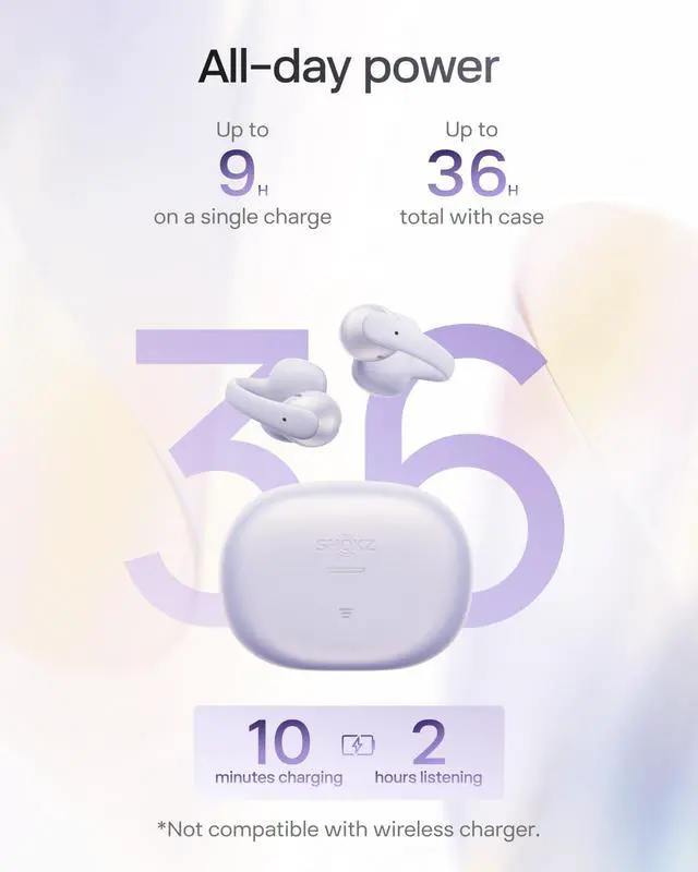 Alt view image 7 of 7 - OpenDots Air Open-Ear Clip-On Bluetooth Earbuds, Purple,Touch Control | Deep bass, secure fit, 36h playback, Bluetooth 6.1, AI noise reduction, IP55