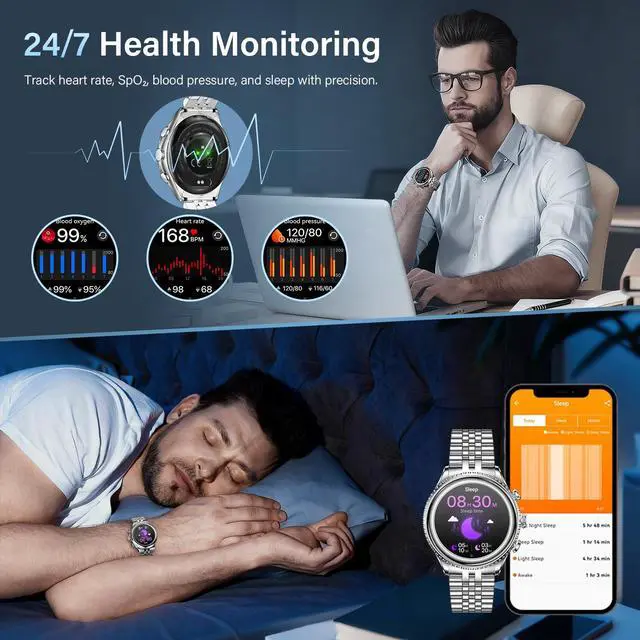 Alt view image 5 of 7 - 2026 Smart Watch for Men Answer/Make Call for Android iPhone, 1.32" AMOLED HD Screen Mens Luxury Watch, 1st Heavy Duty Smartwatch Heart Rate Blood Oxygen Blood Pressure Sleep Monitor Pedometer
