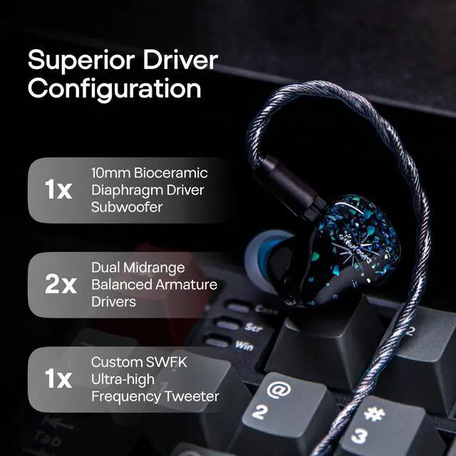 Alt view image 3 of 7 - Kiwi Ears Astral 1DD+6BA Hybrid in Ear Monitor, Wired Earbuds, HiFi Studio Recording &Mixing Earphone, Portable Gaming IEMs for Professional Music Engineers Audiophiles (Blue)