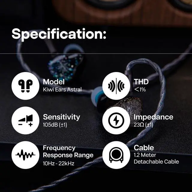 Alt view image 5 of 7 - Kiwi Ears Astral 1DD+6BA Hybrid in Ear Monitor, Wired Earbuds, HiFi Studio Recording &Mixing Earphone, Portable Gaming IEMs for Professional Music Engineers Audiophiles (Blue)