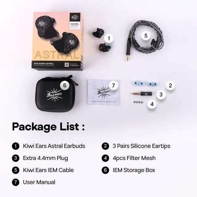 Alt view image 6 of 7 - Kiwi Ears Astral 1DD+6BA Hybrid in Ear Monitor, Wired Earbuds, HiFi Studio Recording &Mixing Earphone, Portable Gaming IEMs for Professional Music Engineers Audiophiles (Blue)