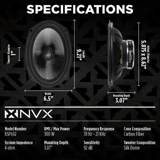 Alt view image 3 of 7 - ® 2-Way Coaxial 6x9 Car Speakers (Pair) | 600W Max, 300W RMS Car Speakers w/ 1" Silk Dome Tweeters & Built-in X-Overs, Easy to Install in Cars/Trucks/Doors