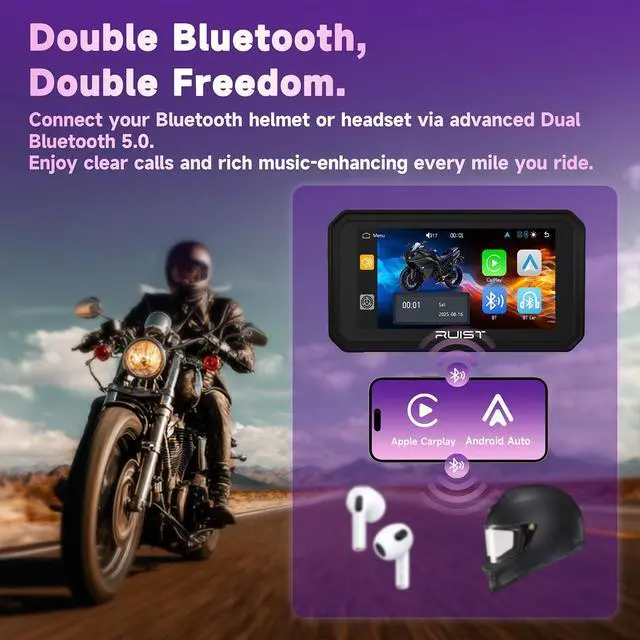 Alt view image 4 of 7 - 6.1" Wireless Motorcycle CarPlay Screen with TPMS, Model MOX61 | Wireless Apple CarPlay & Android Auto, IP67 Waterproof GPS, Dual Bluetooth, Magnetic Mount, Voice Control