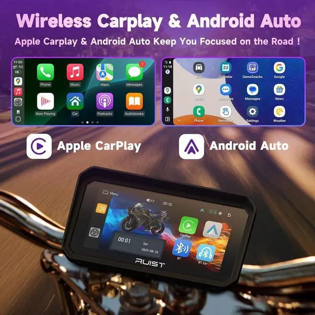 Alt view image 3 of 7 - 6.1" Wireless Motorcycle CarPlay Screen with TPMS, Model MOX61 | Wireless Apple CarPlay & Android Auto, IP67 Waterproof GPS, Dual Bluetooth, Magnetic Mount, Voice Control