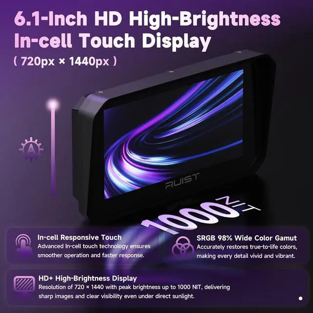 Alt view image 6 of 7 - 6.1" Wireless Motorcycle CarPlay Screen with TPMS, Model MOX61 | Wireless Apple CarPlay & Android Auto, IP67 Waterproof GPS, Dual Bluetooth, Magnetic Mount, Voice Control