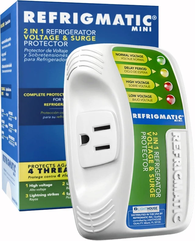 Main image of 2 in 1 Voltage & Surge Protector for Refrigerators Protects refrigerators Up to 27 cu. ft. against high and low voltage, brownouts and spikes. Includes safety delay time