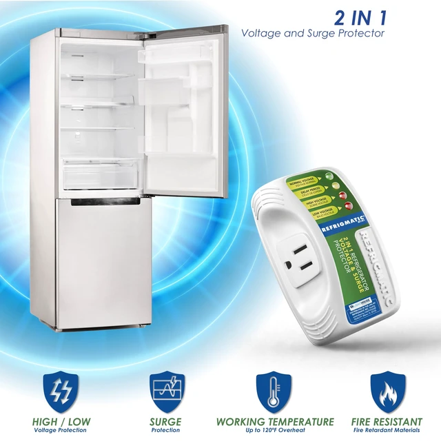 Alt view image 6 of 7 - 2 in 1 Voltage & Surge Protector for Refrigerators Protects refrigerators Up to 27 cu. ft. against high and low voltage, brownouts and spikes. Includes safety delay time