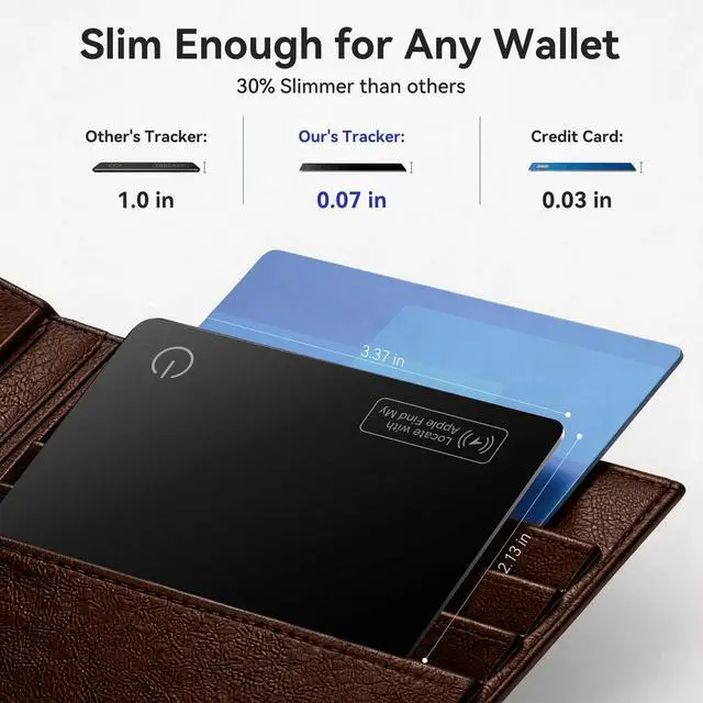 Alt view image 2 of 7 - Wallet Tracker Card Compatible with Apple Find My iOS only | 0.07in Slim Wallet Finder, IP68 Waterproof, Tracking Card for Wallet, Luggage Tag, Passport & Purse, Wireless Rechargeable
