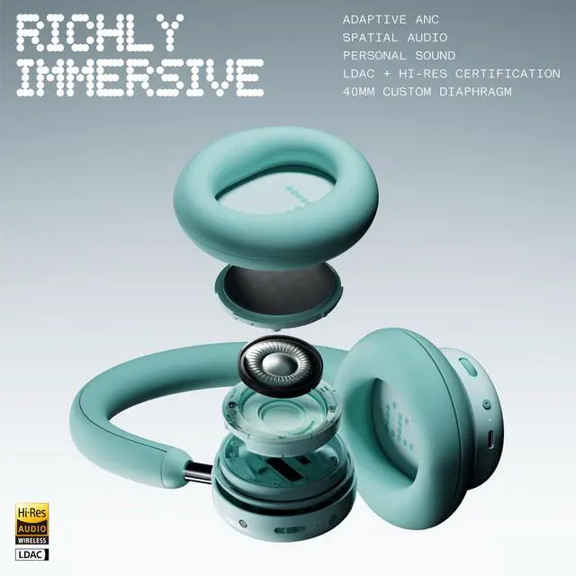 Alt view image 3 of 7 - Headphone Pro Active Noise Canceling Wireless Headphones Bluetooth 5.4 Over The Ear Headset, 50H ANC Playtime, Bass&Treble Slider, Custom EQ&Spatial Audio, Hi-Res LDAC, Light Green